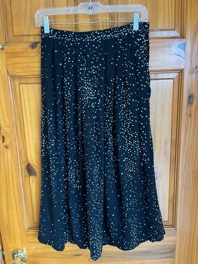Vintage Black Maxi Skirt with White Dot Print